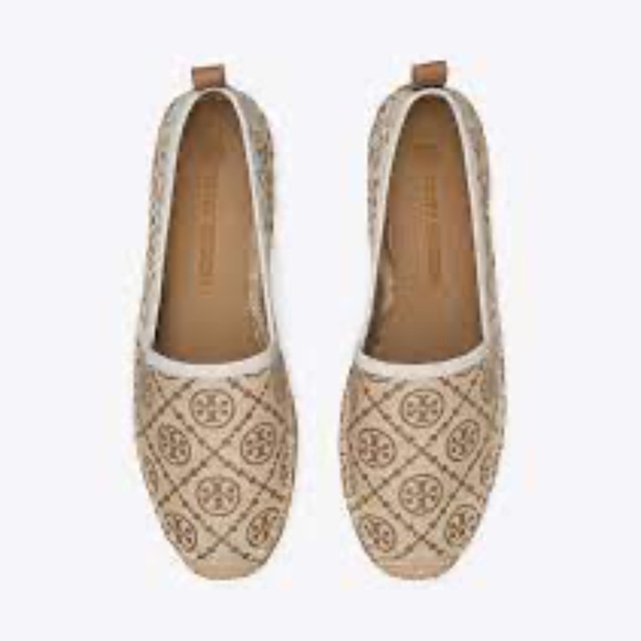 NIB TORY BURCH T MONOGRAM PLATFORM ESPADRILLE Hazel/New Ivory - Picture 2 of 4